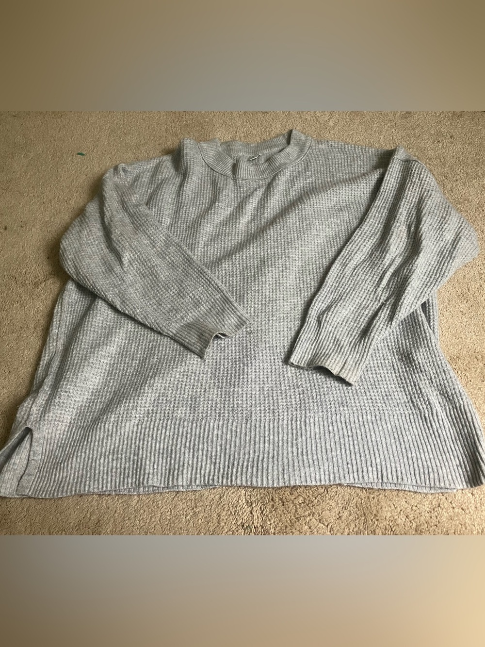 aerie Women’s Waffle Crewneck Sweater in Light Gray